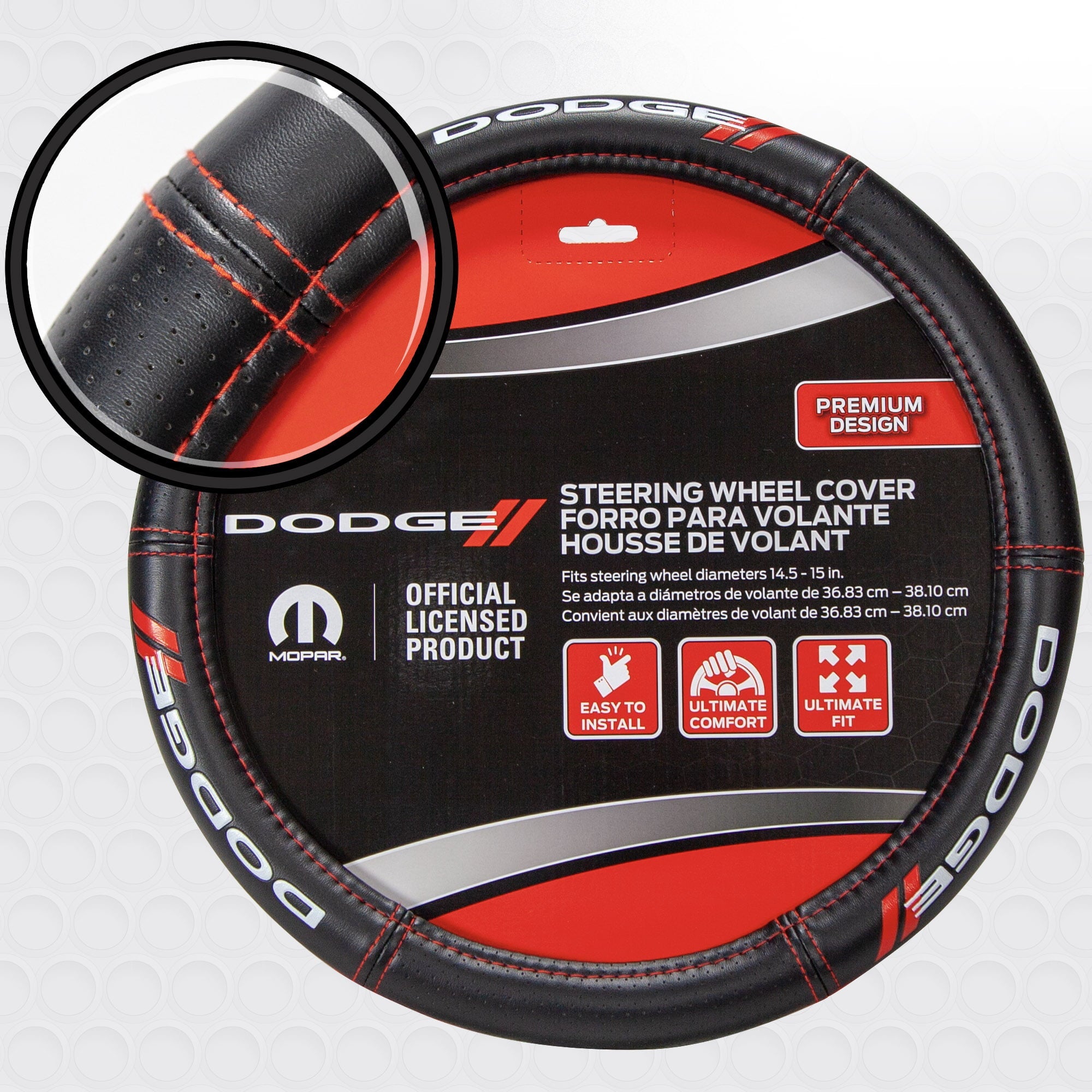 Plasticolor Dodge Deluxe Series Universal Steering Wheel Cover, Black & Red, 1 Pc, 1 lb