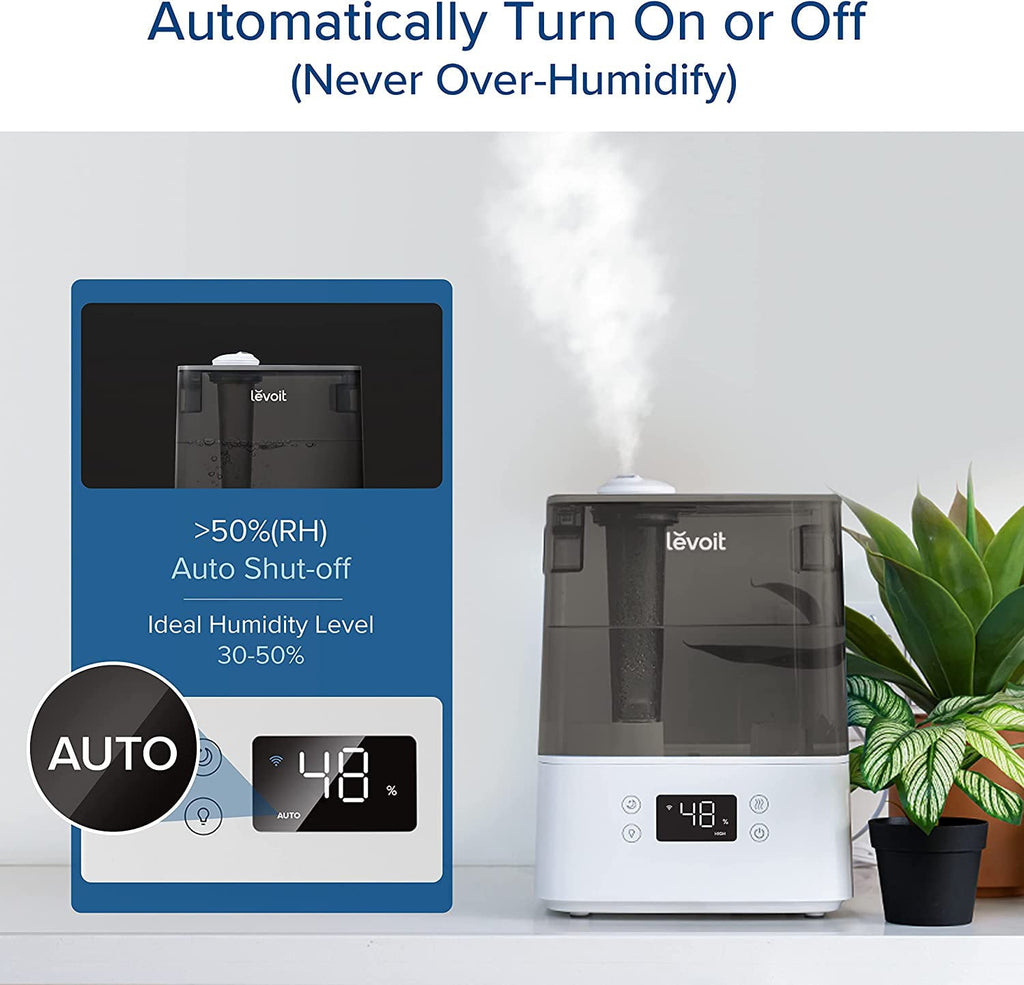 Levoit Cool Mist Humidifier for Room, Smart Top Fill with Nightlight, 6L,Gray