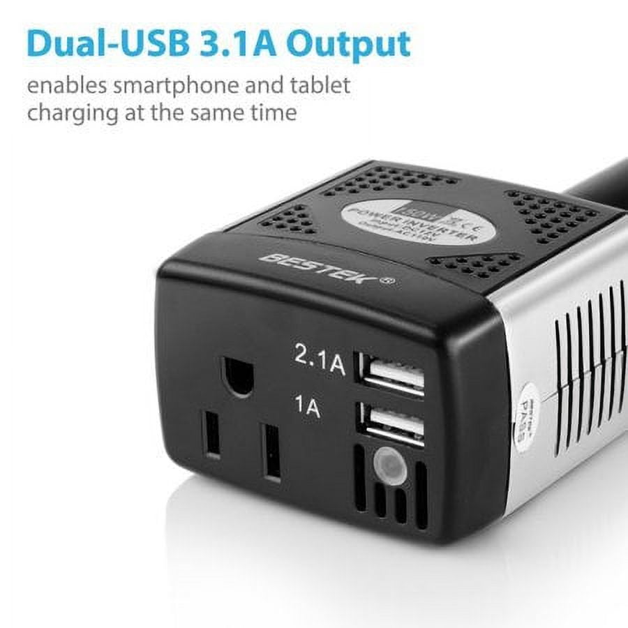 BESTEK 150W Power Inverter Car Charger with 2 USB Charging Ports (3.1A Shared)