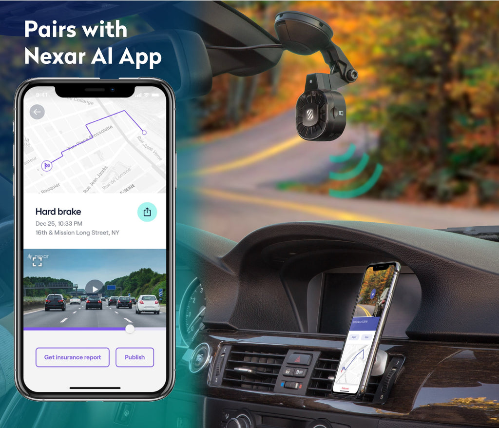Scosche NEXC11032W-SP1 Full HD Smart Windshield Mount Car Dash Cam Powered by Nexar Black