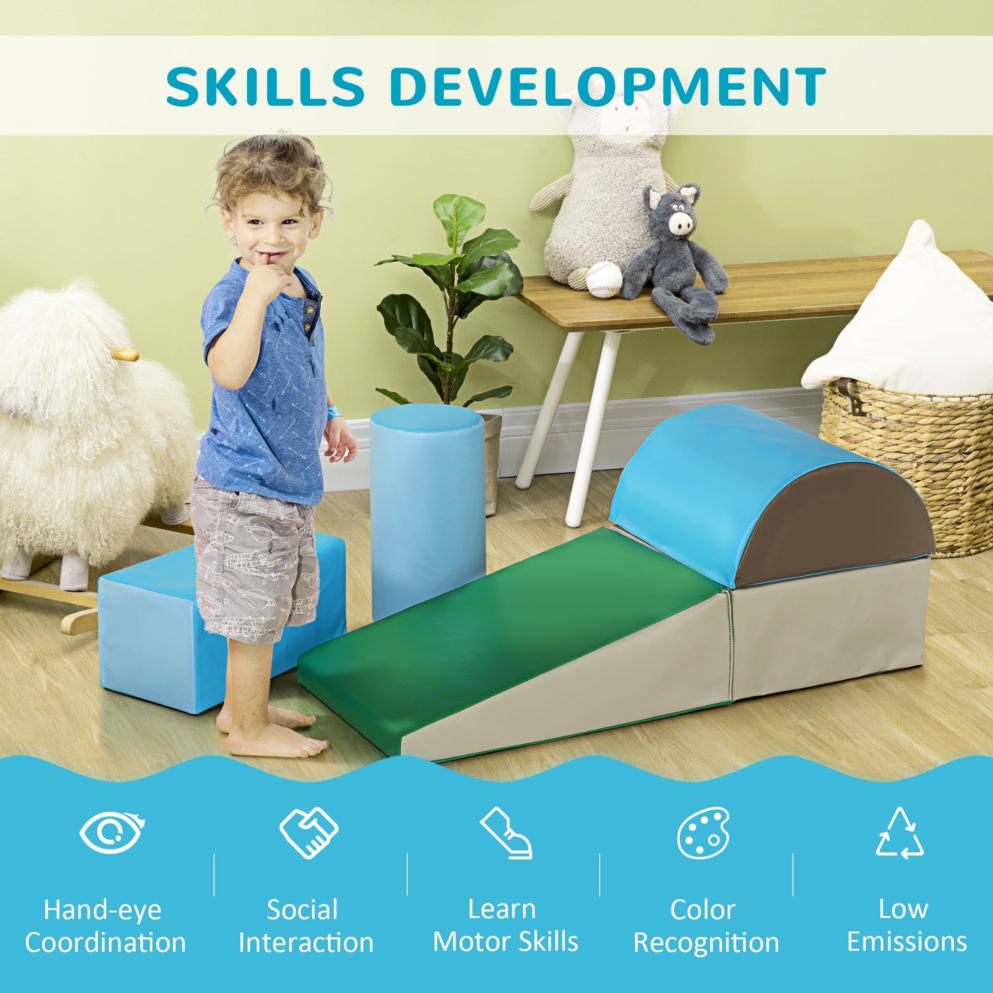 Soozier 5 Piece Climb and Crawl Activity Play Set, Foam Playset for Toddler, Indoor Play Equipment