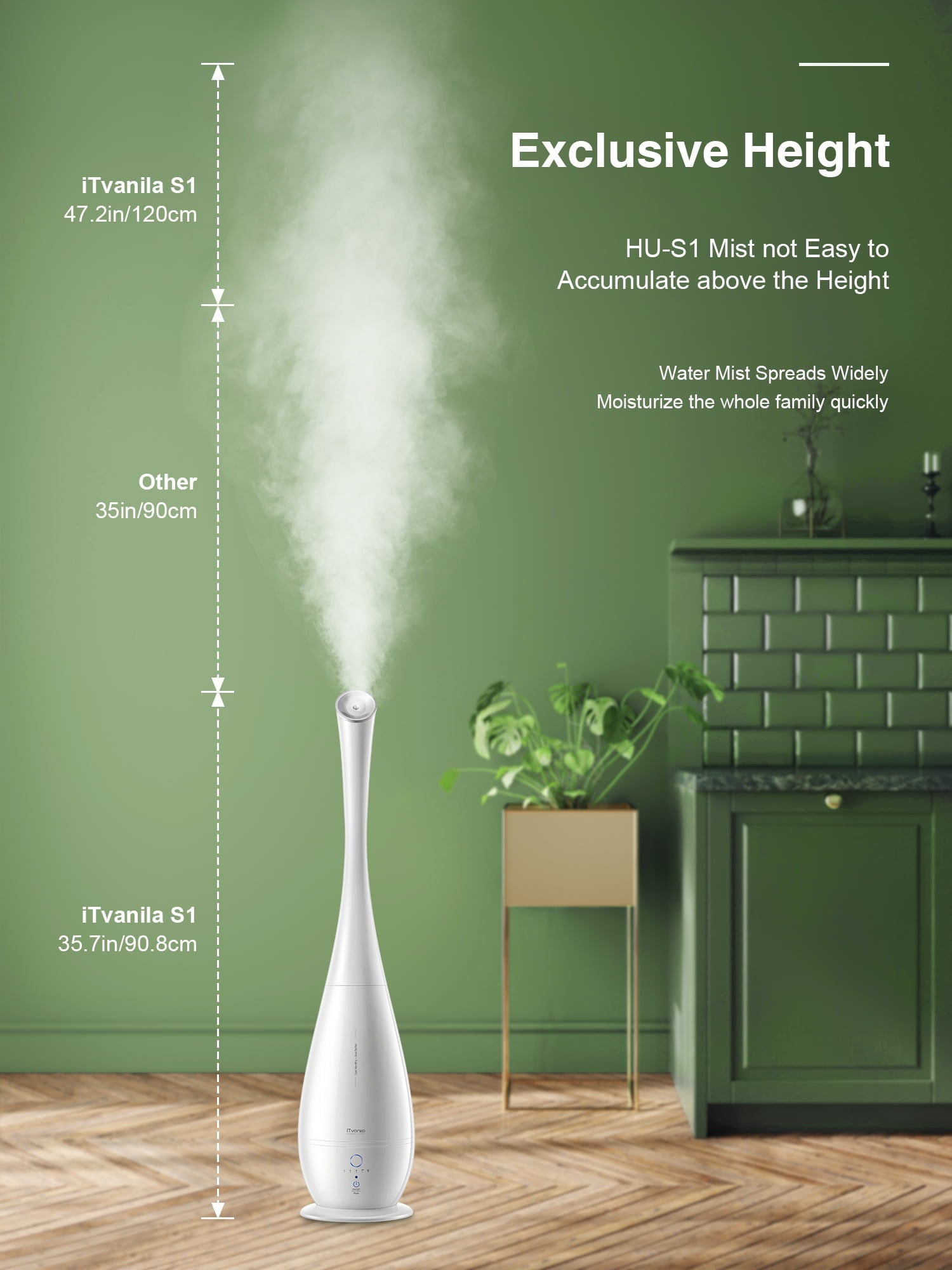 Cool Mist Humidifiers Large Room, 5L Floor Humidifier for Bedroom with Remote Control, Last up to 50 Hours, Smart Humidity Essential Tray