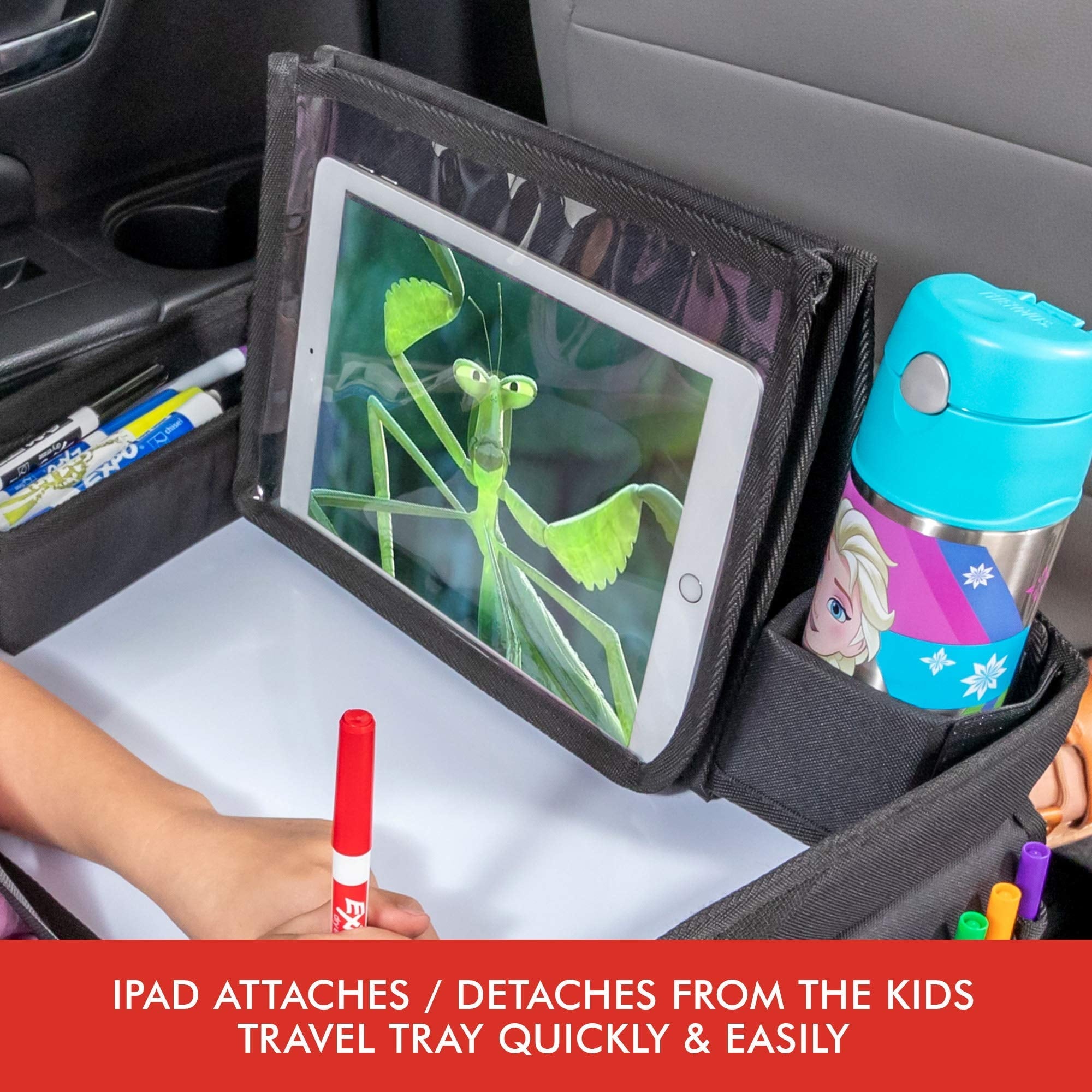 Lusso Gear | Kids Travel Activity Tray | For Car, Airplane, Booster Seat | Dry Erase Board, Displays Tablet, Storage Pockets | Black