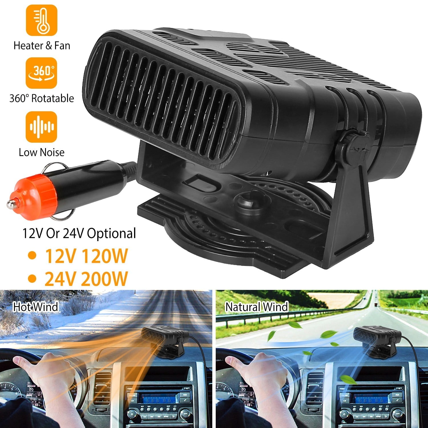 iMounTEK 12V 120W Portable Car Space Heater 2 in 1 Defroster Heater Cooling Fan for Car Truck Van