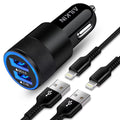 iPhone Car Charger,AILKIN USB Car Charger,Dual USB Lightning Car Charger Adapter Car Socket Cigarette Lighter QC3.0/2.4A iPhone Car Charger with 2PCS Lightning Cable 6ft（Black)