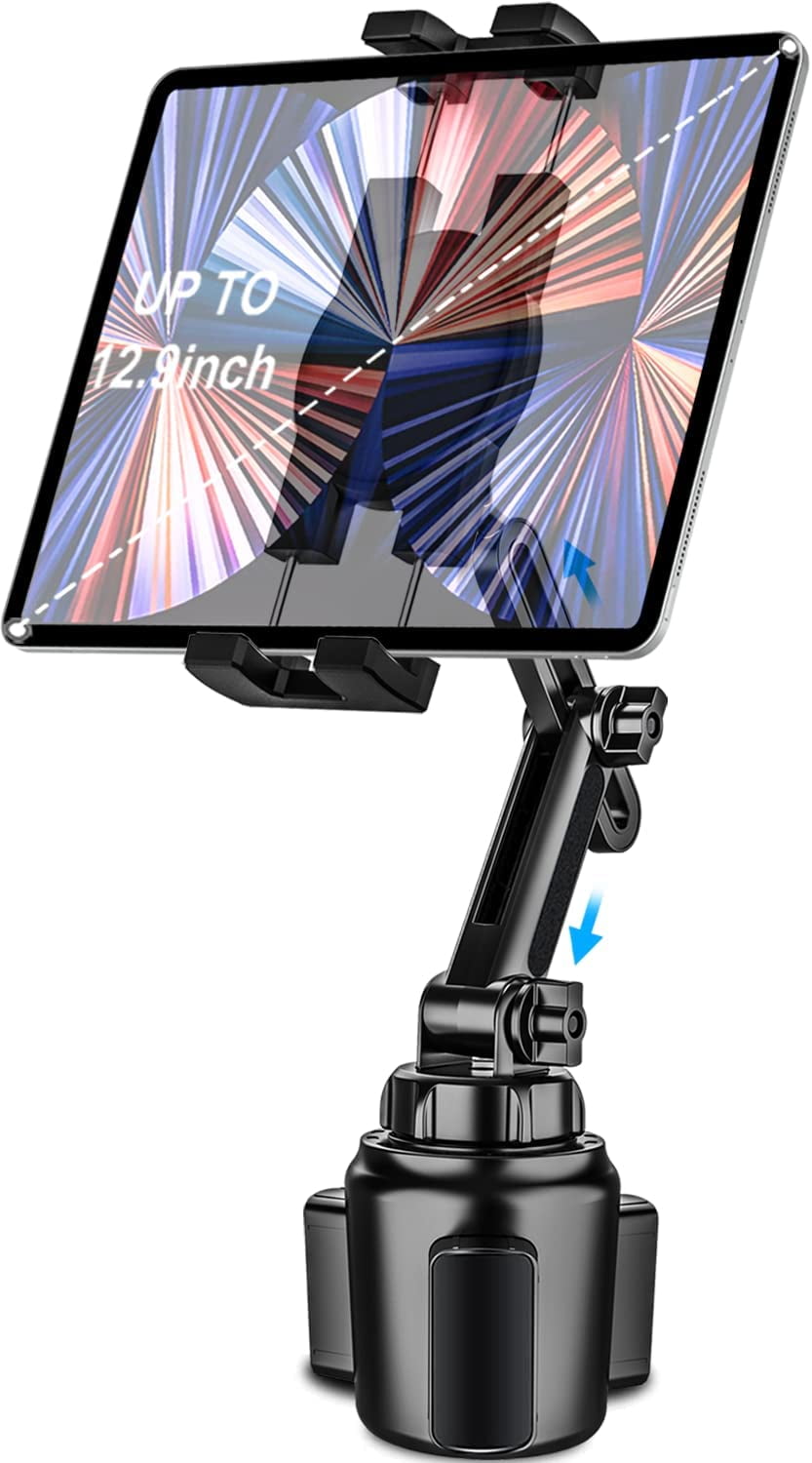 woleyi Cup Holder Car Tablet Mount,  iPad Mount Holder for Car/Truck, Compatible with iPad Pro Air Mini, Galaxy Tabs, Cell Phones, 4-12.9" Devices